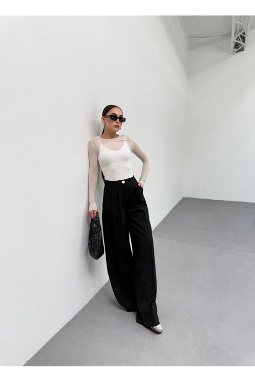 230 Gr Poly Viscose Full Lycra Pi̇leli̇ Palazzo Pantolon