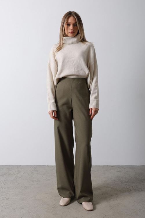 Beli Yarım Lastikli Palazzo Pantolon - Haki