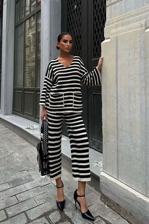 Candy Çizgili Straight Fit Pantolon Takım 9705-015