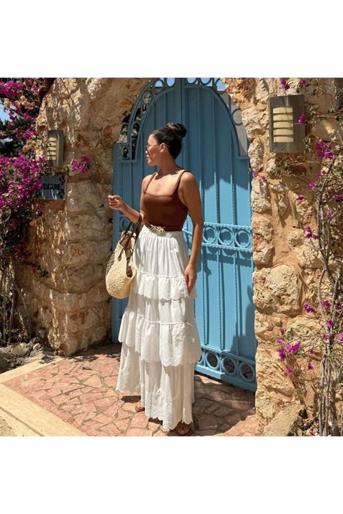 Katlı Pileli Etek - Ekru