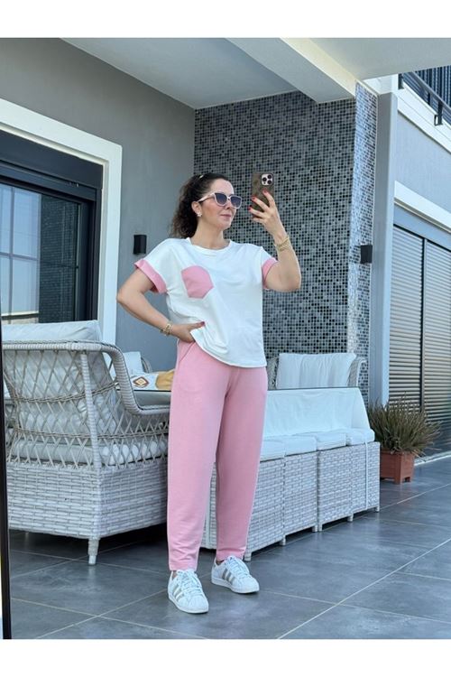 Kadın Kristal Kumaş Garnili Cep Detaylı Ikili Takım