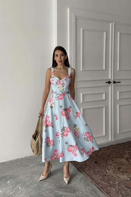 Bebe Mavi İnce Kemer Detaylı Elbise