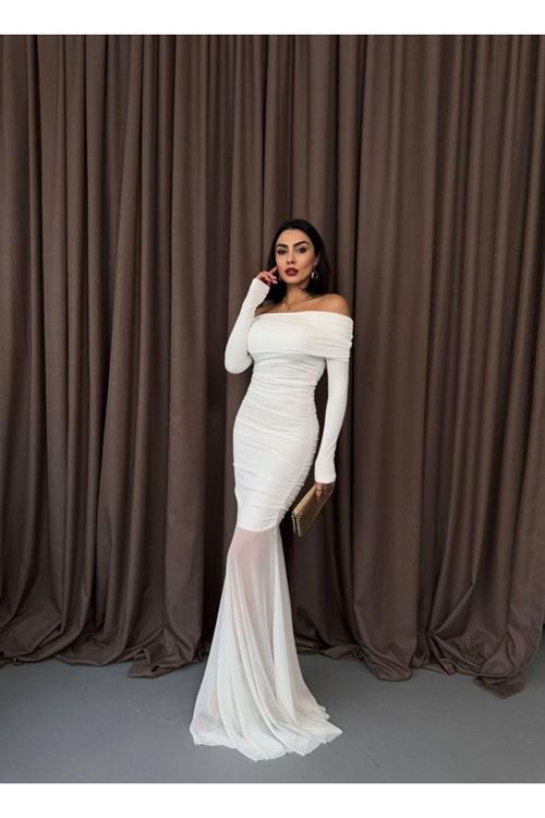 Tül Detaylı Straplez Elbise