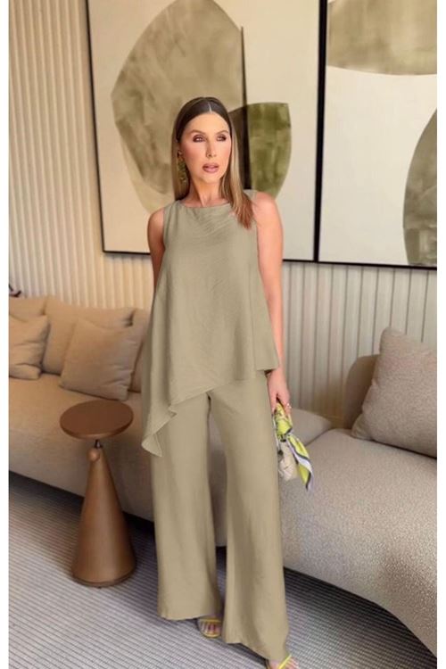 Asimetrik Bluz - Pantolon İkili Takım