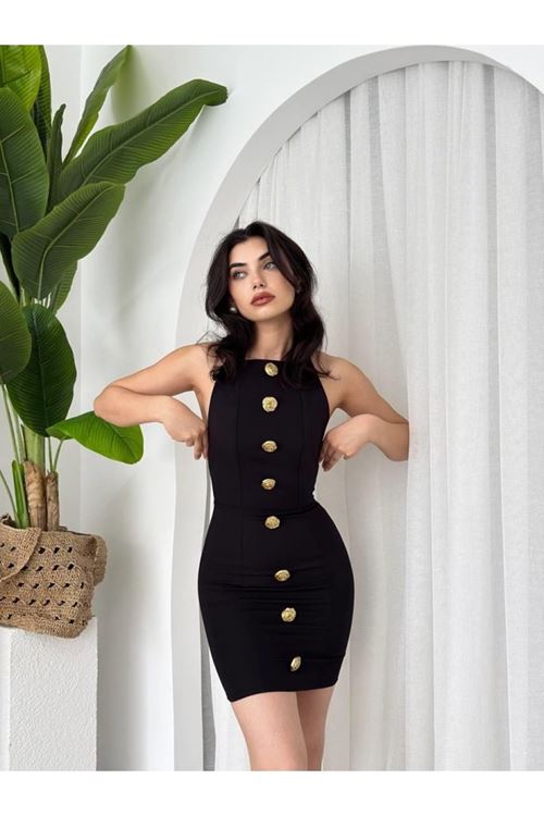 Katalina Gül Düğmeli Elbise