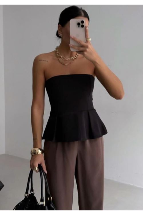 Pileli Straplez Bluz