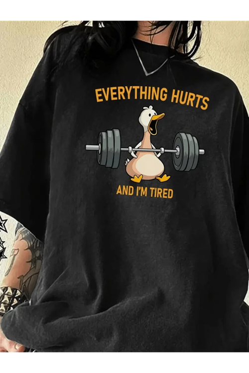 Baskılı Oversize Bisiklet Yaka T-shirt - Siyah