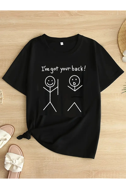 Baskılı Oversize Bisiklet Yaka T-shirt - Siyah