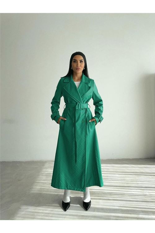 KAPİTONE DERİ TRENCH - Yeşil