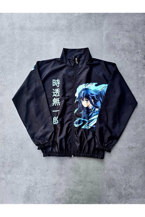 Fermuarlı Dijital Baskılı Rüzgarlık - Siyah