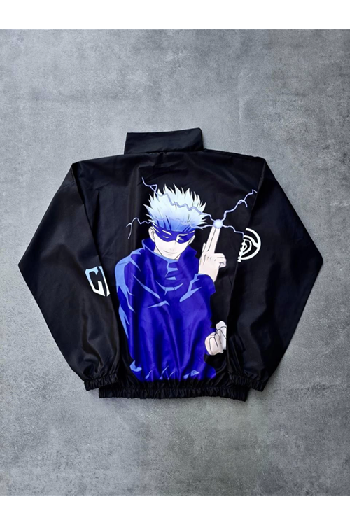 Fermuarlı Dijital Baskılı Rüzgarlık - Siyah