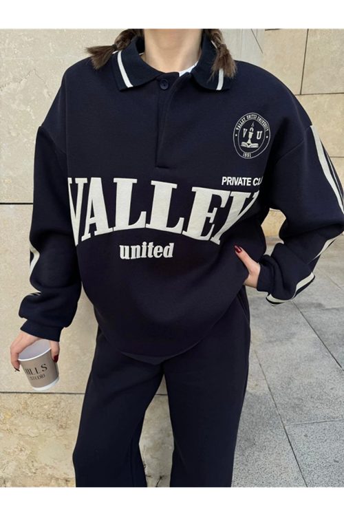 Üç İplik Yakalı Sweat Baggy Pantalonlu Takım - Siyah