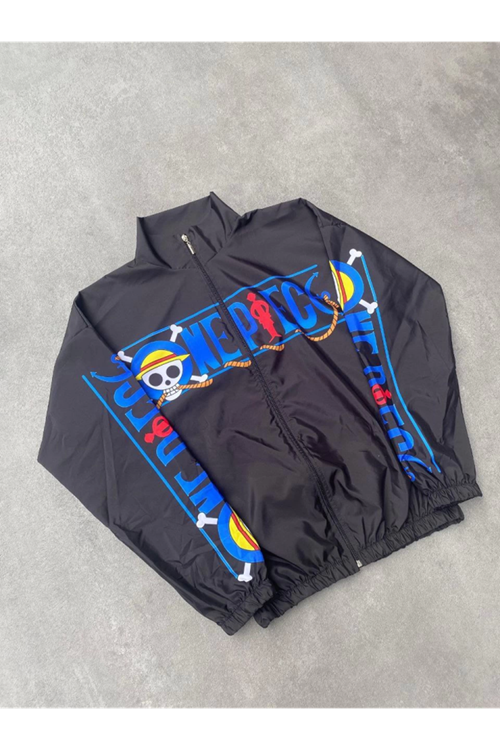 Unisex Fermuarlı Dijital Baskılı Rüzgarlik - Siyah