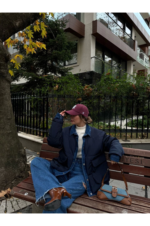 Jeans Detaylı Cıtcıtlı CEKET - Lacivert