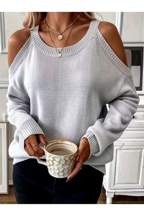 Kadın Uzun Kollu Omuzlardan Açık Askılı Triko Bluz