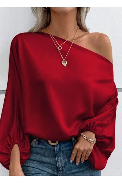 Kadın Tek Omuzu Açık Uzun Kollu Salaş Sandy Bluz