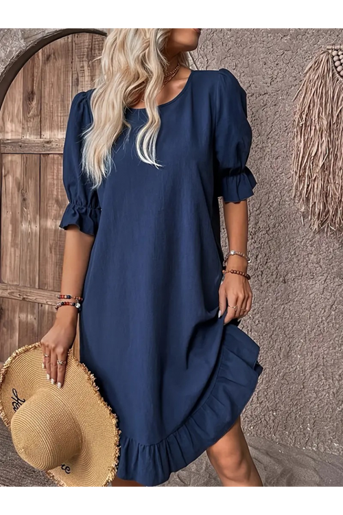 Kadın Kısa Kollu Kol Ve Eteği Volanlı Bisiklet Yaka Aerobin Elbise