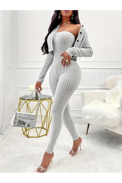 Kadın Uzun Kollu şardonlu Kaşkorse Straplez Ile Kısa önden Düğmeli Ceket Ikili Takım