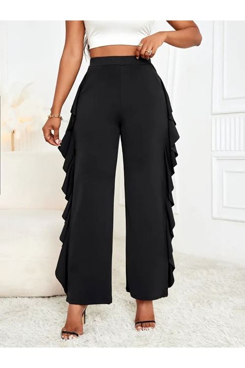 Kadın Yüksek Bel Yanları Volanlı Cepli Sandy Pantolon