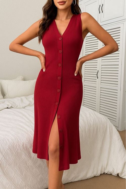 Kadın V Yakalı önden Düğmeli Kaşkorse Elbise