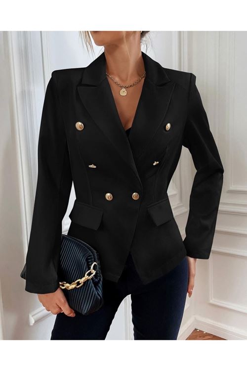 Kadın Uzun Kollu Yakalı önden Düğmeli Cep Detay Atlas Ceket