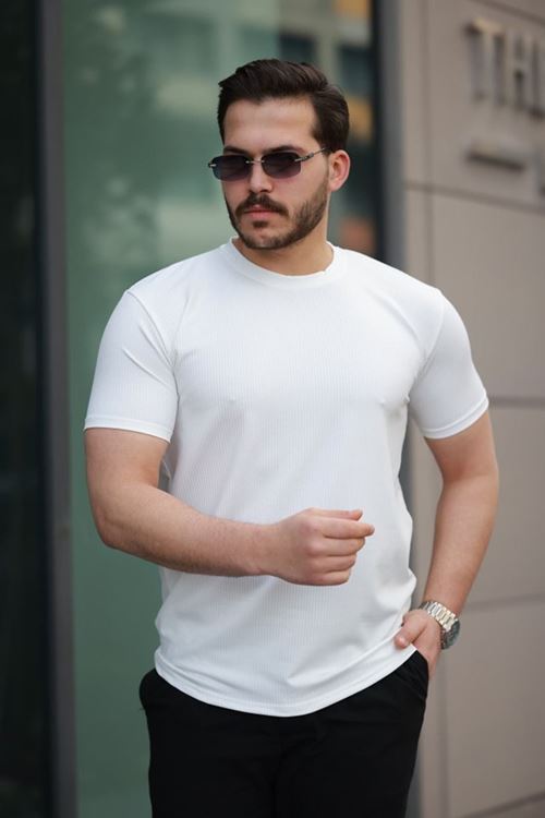 Erkek Kısa Kollu çizgi Kabartma Detaylı T-shirt
