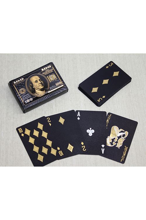Altın Dolar Tasarımlı Siyah İskambil Oyun Kartı