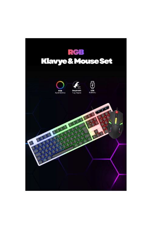 Kablolu Işıklı Gaming Standart Türkçe Q Klavye Ve Mouse Seti