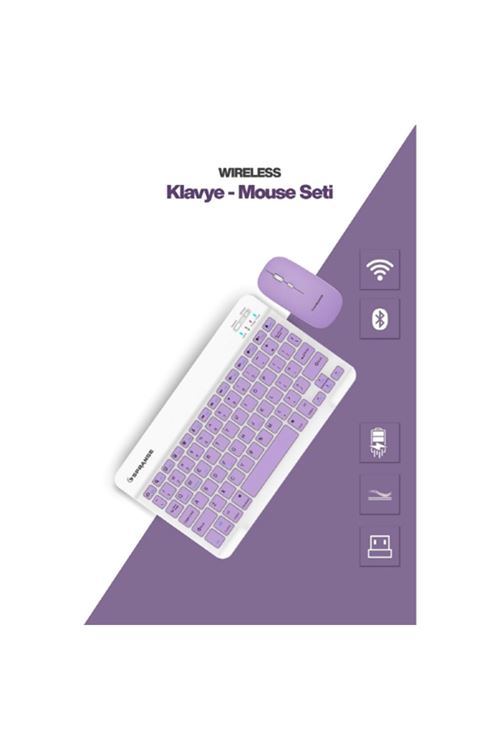 Mor Kablosuz Klavye Ve Mouse Seti