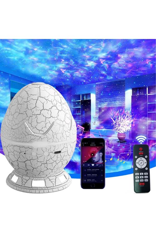 Çatlak Dinozor Yumurtası Tasarımlı Projektörlü Gece Lambası Bluetooth Özellikli