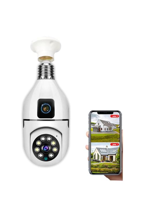 Çift Lensli Duy Girişli Kablosuz Ampul Kamera