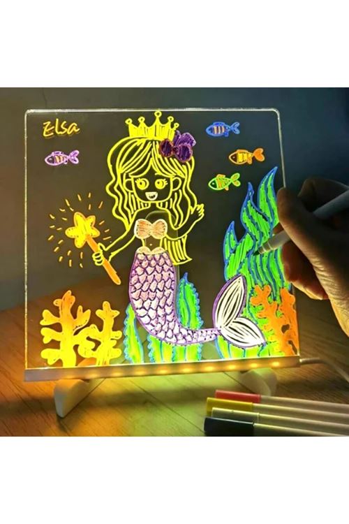 LED Aydınlatmalı Yazı ve Çizim Tahtası - Küçük Boy 20x20 cm