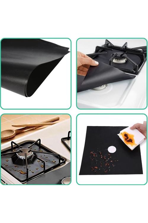 Siyah Renk Ocak Koruyucu Folyo Yanmaz Yapışmaz 4'lü Set