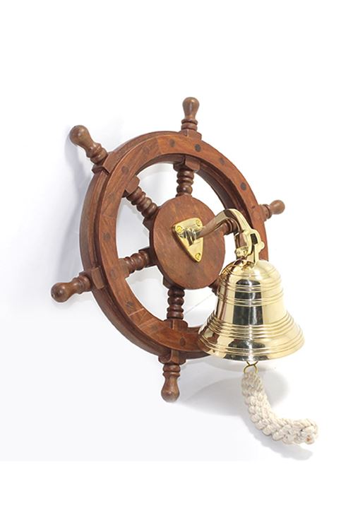 Duvara Asmalı Ahşap Dümenli Pirinç Çan