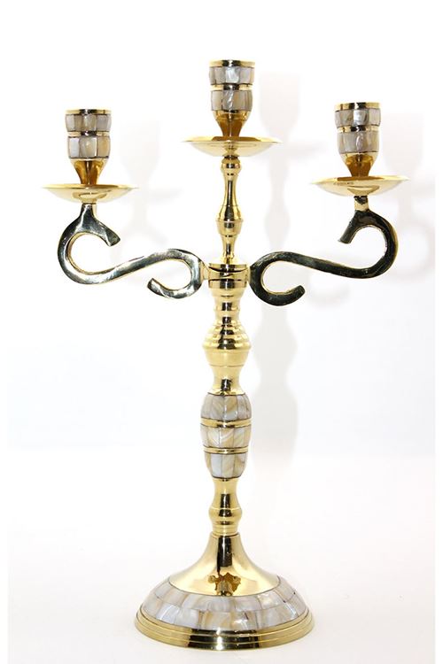 Pirinç Sedefli 3'lü Şamdan Model 3