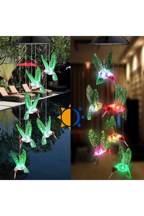 Solar Led Işıklı Kuşlu Bahçe Dekoru 6 Ledli,Renkli Işık