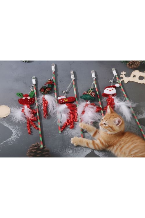 Yılbaşı Temalı Zilli Kedi Oyun Oltası