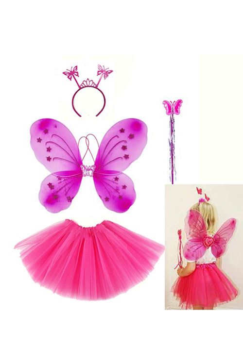 Fuşya Kelebek Kostüm Aksesuar Seti 4 Parça