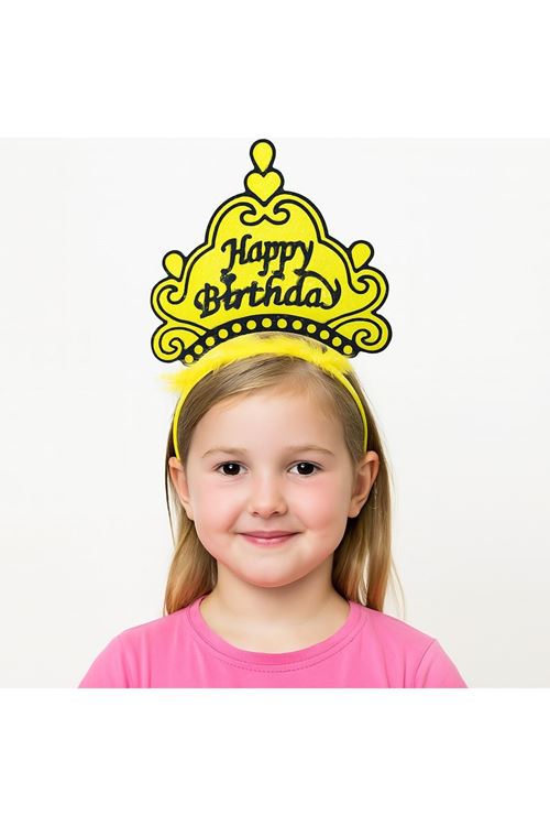 Sarı Happy Birthday Doğum Günü Prenses Tacı