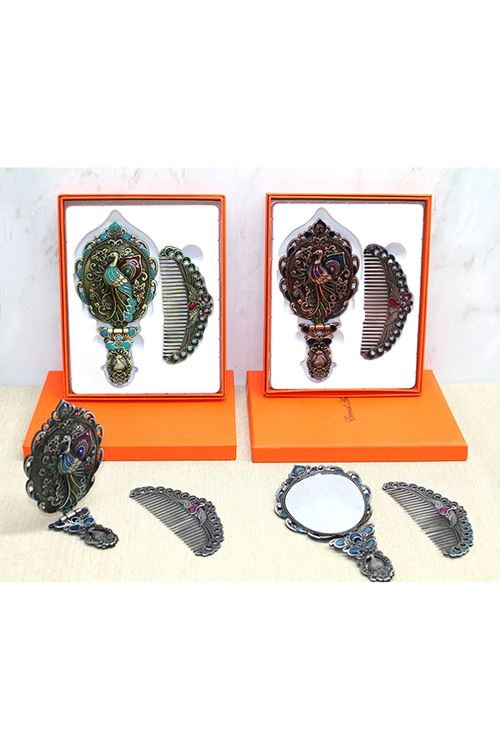 Tavuskuşu Katlanabilir Ayna Ve Tarak Seti Orta Boy