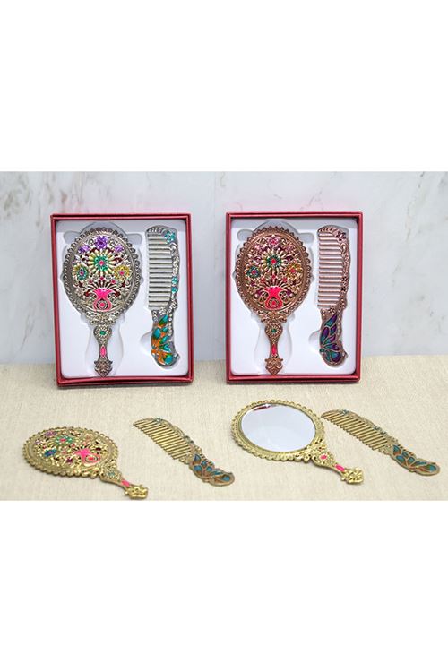 Çiçekli Ayna Ve Tarak Seti Küçük Boy
