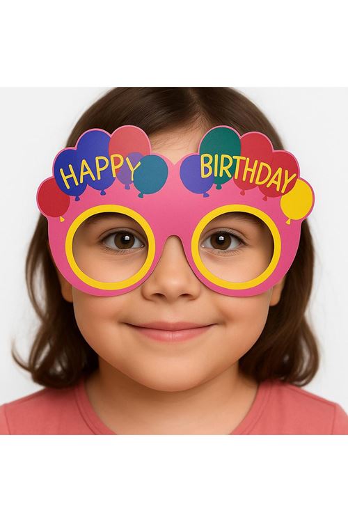 Balon Desenli Karton Doğum Günü Gözlükleri 6 Adet Pembe Renk