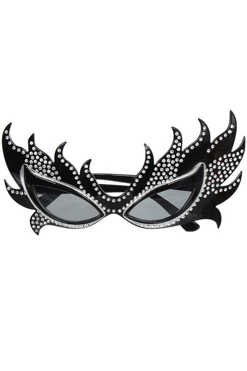 Taşlı Siyah Alev Parti Gözlüğü