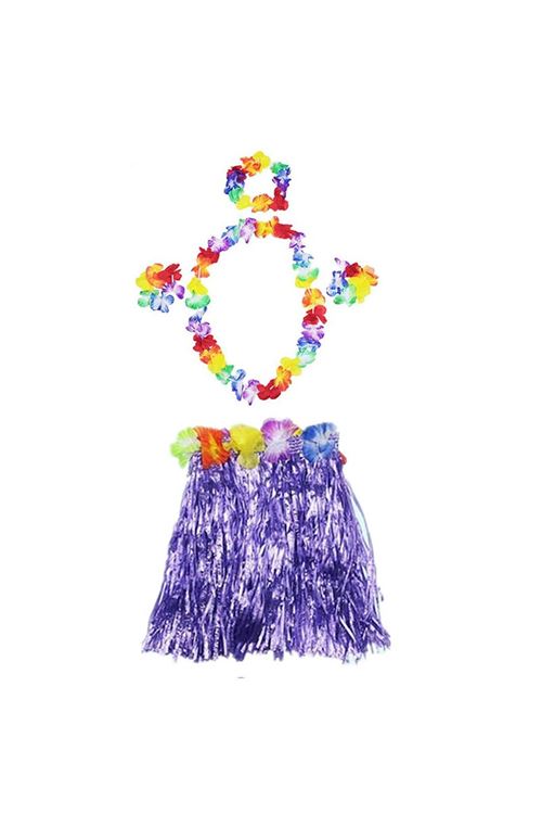 Havaii Kolye Etek Taç ve Bileklik Seti Mor