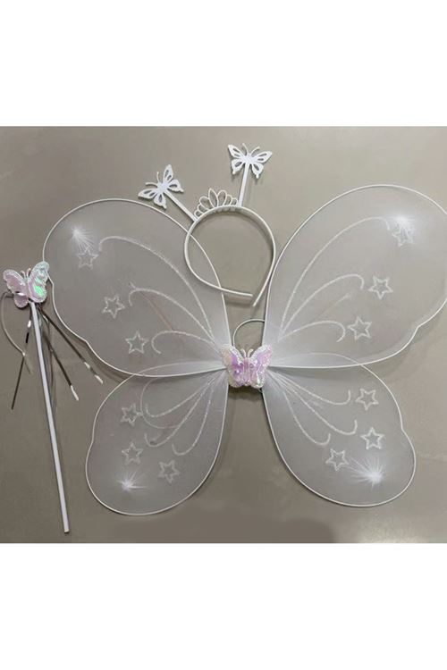 Beyaz Renk Kelebek Kanadı Tacı ve Sopası