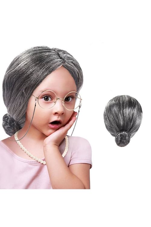 Gri Yaşlı Peruğu çocuk yetişkin uyumlu