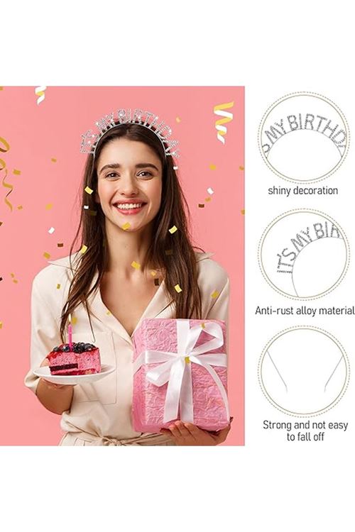 Kristal Taşlı Gümüş Renk Doğum Günü Tacı