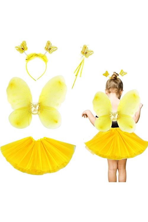 Sarı Kelebek Kostümü Çocuk 4 Parça Set