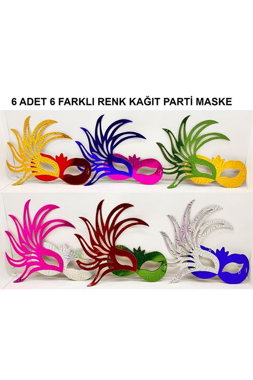Rengarenk Kağıt Parti Balo Maskesi 6 Adet
