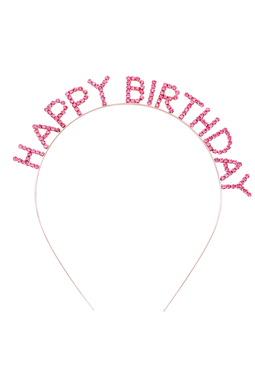 Pembe Kristal Taşlı Gold Happy Birthday Taçı